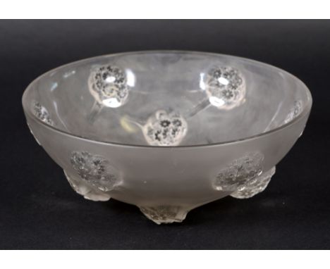 LALIQUE BOWL - TOURNON a large frosted glass bowl in the Tournon design, with a flower head design, the feet also in the form