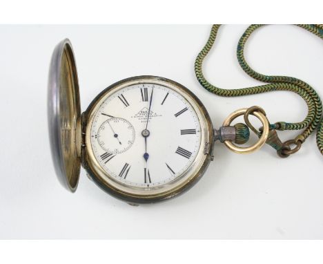 A SILVER FULL HUNTING CASED POCKET WATCH BY DENT the white enamel dial signed Dent 61 Strand & 4 Royal Exchange London 43625,