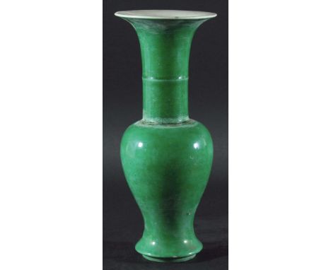 CHINESE YEN YEN VASE, possibly Kangxi, in a monochrome green glaze, 26cm