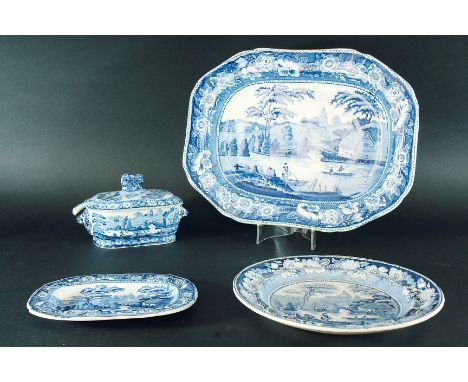 6 x Blue & White Wild Rose Pattern Ware: Plates, Tureen, Ladle etc (6)