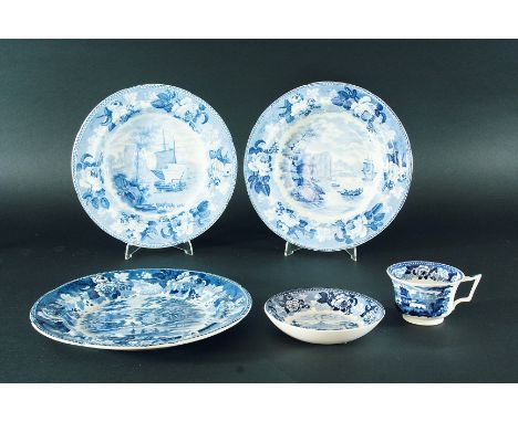 5 x Blue & White Blue Rose Border Series: Plates, Cups, Saucers etc (5)