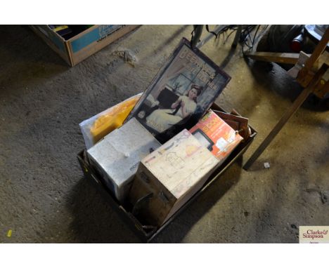 A 500w floodlight, letterbox, beehive sign, small wooden box, wall lantern etc