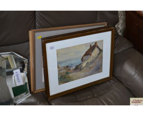 A quantity of pictures and prints to include watercolour study depicting Yorkshire St Beer, watercolour of a shoreline, ST Be