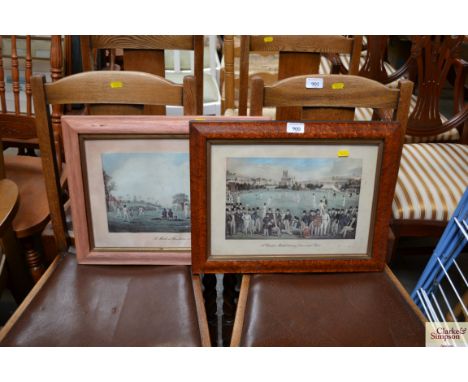 Two prints "A Cricket Match between Sussex and Kent" and "A Match at Hambledon 1777"