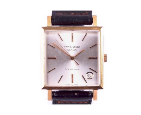 A vintage Swiss gold plated Favre-Leuba Congress wrist watch. With date aperture to the silvered dial, numbered to back '8203