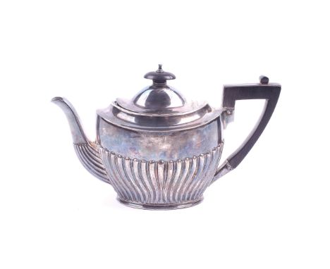 A late 19th century teapot. With ribbing to lower half, hallmarks for James Dixon & Sons Ltd, Sheffield 1892 with additional 