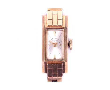 A vintage Rotary ladies bracelet watch. Quartz movement. The silvered dial having baton hour markers, diameter 7mm. In a 9ct 