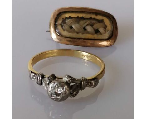 A yellow gold and platinum diamond ring in an illusion setting, size R, stamped 18ct, 3.3g and a Victorian oblong gold cased 