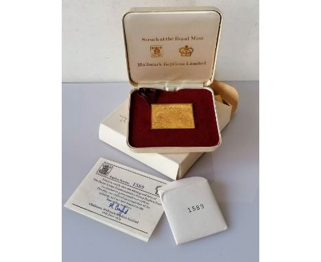 A Universal Postal Union (1874-1974) Commemorative Stamp Replica Issue, comprising of a £1 Postal Union 22ct gold stamp ingot