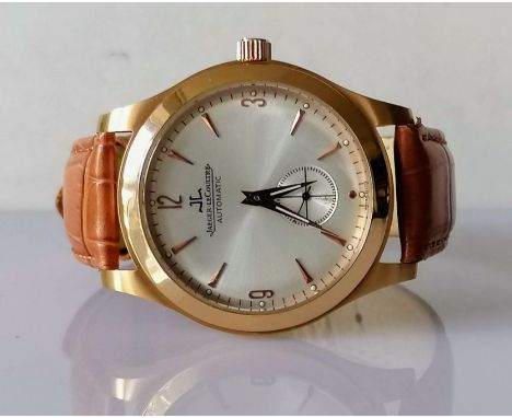 A Jaeger-LeCoultre Master Control Hours 5 ATM 18ct rose gold 40mm case watch with silver dial, 9, 12, 3 markers, alligator sk