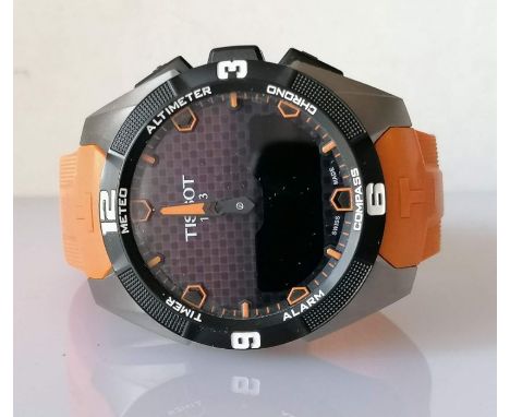 Tissot Men's T0914204705101 Analog-Digital Display Quartz  watch, titanium case with orange silicone  strap, fixed black tita