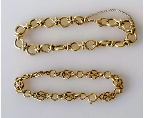Two gold fancy-link chain bracelets, 18, 16 cm, both hallmarked 9ct, 32.56g