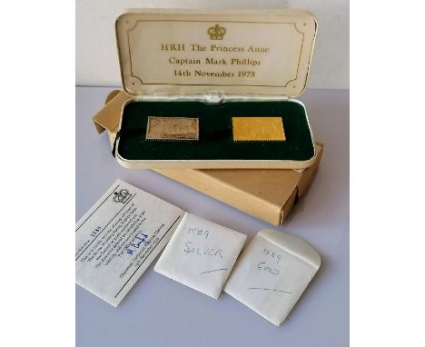 The Royal Wedding Stamp Replica, a 22ct gold (26.4g) and a silver (26.6g) ingot, to commemorate the HRH Princess Anne and Cap