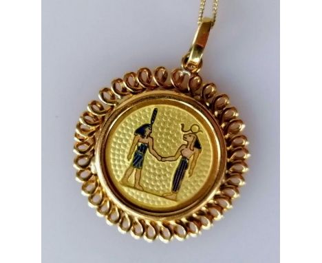 An Italian 18ct gold pendant with enamel decoration and chain, both stamped 750, 13g