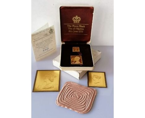 The British Definitive Stamp Replica Issue; 22ct gold replica The Penny Black and the £1 Machin, 18th June 1973, with CoA no.