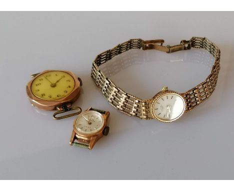 A mid-century ladies Rotary quartz dress watch with 9ct gold case and gate-link bracelet strap, hallmarked,16g together with 