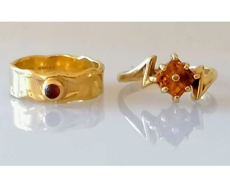 Two gem-set gold rings, sizes M, O, one hallmarked, one stamped 18ct, 9g (2)