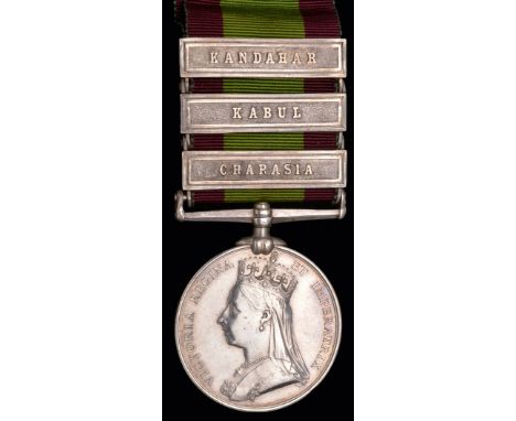 *Afghanistan, 1878-1880, three clasps, Charasia, Kabul, Kandahar (1483 Pte K. McKenzie. 92nd Highrs), lightly toned, one or t