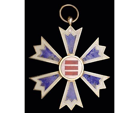 *Korea, Order of the Eight Trigrams, First class sash badge, in silver-gilt and enamels, width 72mm, slight discolouration to