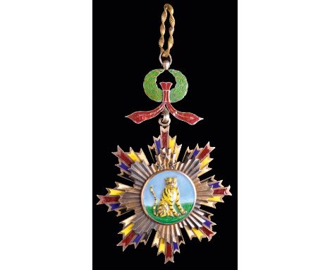 *China, Republic, Order of the Striped Tiger, Fourth class neck badge, reverse unmarked, in silver-gilt and enamels, width 65