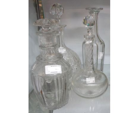 Three decanters, one without stopper - sold with a cut glass claret jug