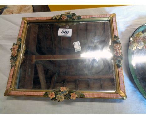 A small Barbola oblong wall mirror - sold with a vintage frameless mirror with hand painted crinoline lady in a garden decora