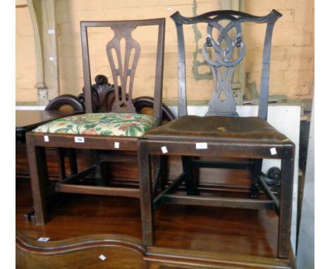 An antique mahogany framed Chippendale style ribbon back standard chair - sold with another with pierced splat back - various