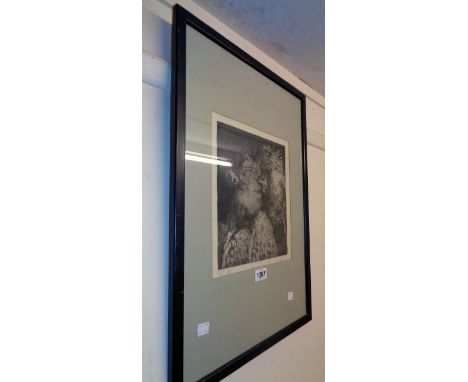 An ebonised framed monochrome artist's proof print - indistinctly signed, depicting Avant Garde amphibian figures - dated '71