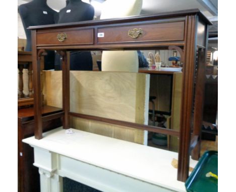 A 3' 6" Marshbeck reproduction mahogany, cross banded and strung Chippendale style hall table with two frieze drawers, set on