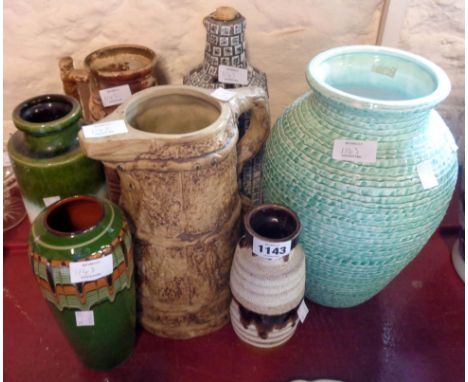 Assorted pottery items including two vintage West German items, etc.