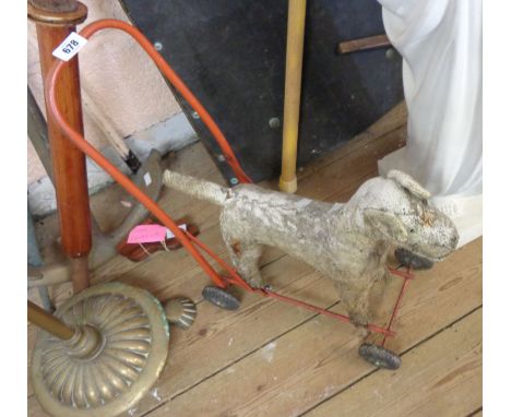 A vintage push along dog toy - very tired condition