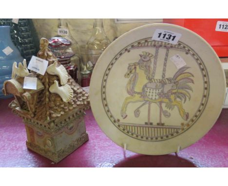 A Laura Keely studio pottery bowl with carousel horse decoration - sold with a slab built studio pottery dove cot trinket box