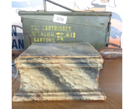 A metal ammunition tin - sold with a vintage Waddingtons boxed Lexicon set