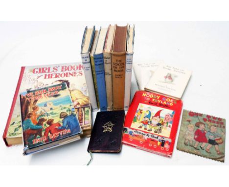 A small collection of vintage children's items including 1st Edition Enid Blyton "Five Run Away Together" with dust cover and