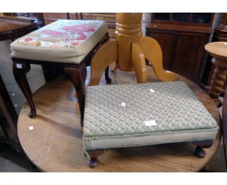 An early 20th Century varnished wood dressing stool with floral tapestry top and cabriole legs - sold with an oblong foot sto