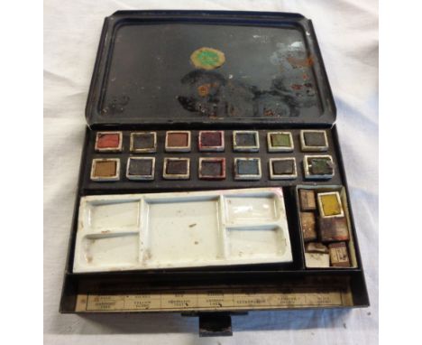 A vintage student artist's box of Landseer series water colour paints No. 6, some still wrapped