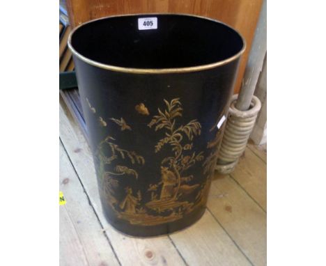 A 18" high modern Tolware style printed tin stick stand in the chinoiserie style