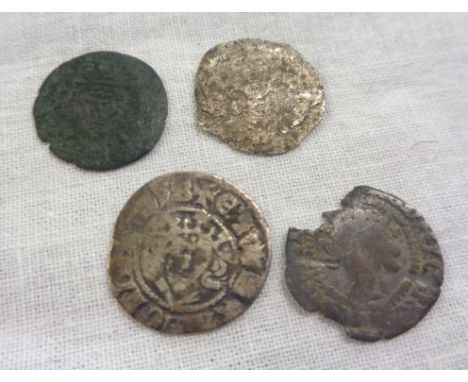 Two Medieval English silver coins, an antique Irish coin, and another - various condition