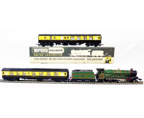A vintage boxed Wrenn GWR W2222 Devizes Castle 4-6-0 locomotive, two loose Hornby Great Western carriages, and a length of tr