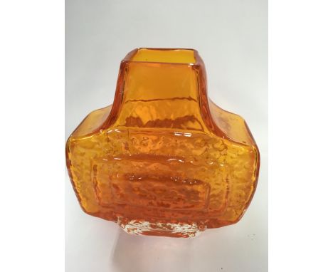 An orange glass Whitefriars banjo vase