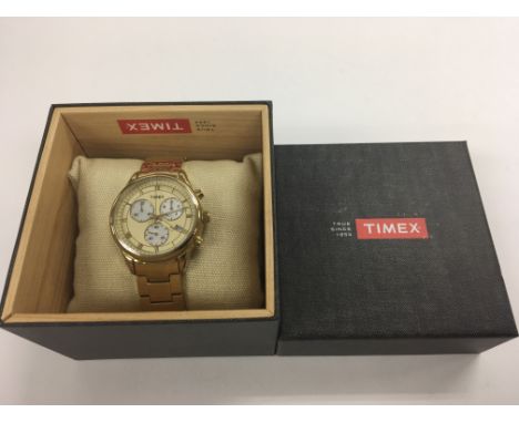 A boxed ladies Timex chronograph watch.