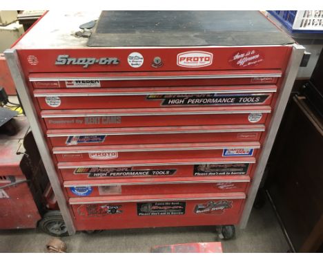 An 8 Drawer Snap-on mechanics roller tool cabinet with applied stickers (snapon) 120cm*90cm*54cm approx
