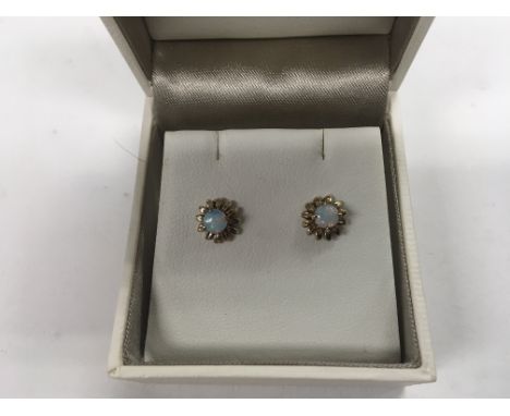 A pair of opal and 9ct gold earrings.