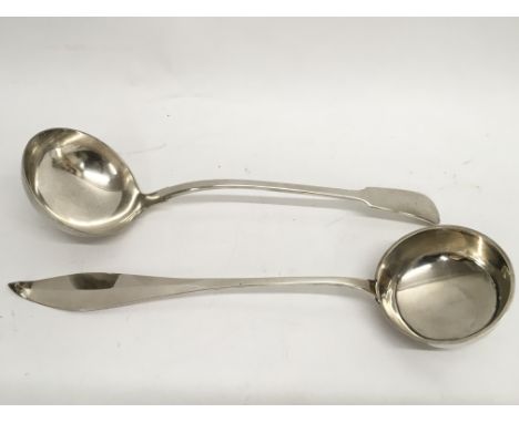 A continental white metal ladle and a silver plated example