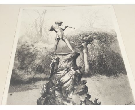 A framed pencil sketch signed G L Stampa and a framed picture Peter Pan Kensington gardens