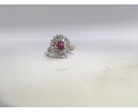 A ruby set ring with stone set ring. Size approx N, weight approx 5.4g