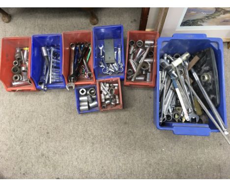 A small collection of hand tools including Halfords Proffessional sockets, spanners etc