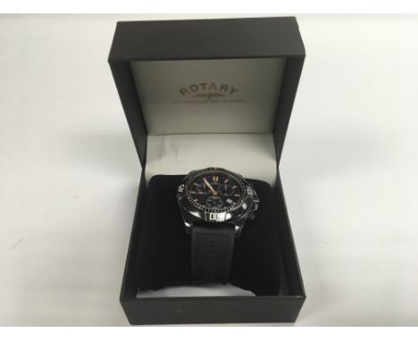A boxed Rotary aquaspeed chronograph watch.