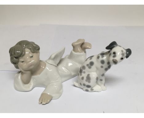 A Lladro figure of an angel and a Lladro dog (2).