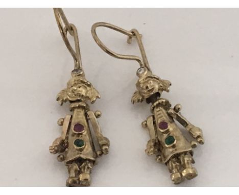 A pair of 9ct Gold earings in the form of clown figures set with ruby and emerald stones